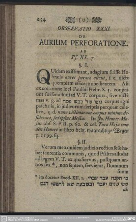 Observatio XXXI. De Aurium Perforatione. Ad Ps. XL. 7.