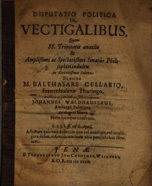 Disputatio Politica De Vectigalibus
