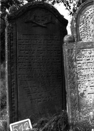 Grabstein 512 (Index: 100102602) Material: Sandstein Zustand: gut erhalten Maße HxBxT: 178x84x18 cm Beschreibung: Stele, Konvexbogenabschluss mit Verdachung, auf den Einzügen Kugelaufsätze, im Bogenfeld gekreuzte Akanthusblätter, Schriftfeld eingetieft, auf den seitlichen Rahmen Blütenfries Symbolik: Blütenfries: Grabstein 512
