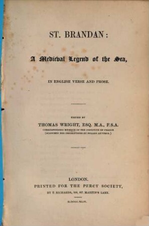 St. Brandan : a medieval legend of the sea, in English verse and prose