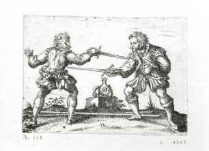Zwei Schwertkämpfer : Zwei Schwertkämpfer. Radierung; ca. 60 x 85 mm (vor 1591; J. Amman). Dresden: Kupferstich-Kabinett A 4347 in A 138a,1