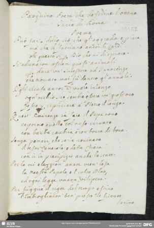 [Text 59:] Pasquino poeta, che descrive lʼottavo sacco di Roma