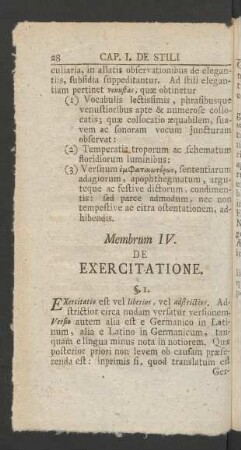 Membrum IV. De Exercitatione