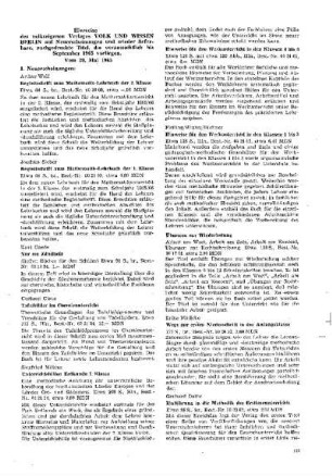 Hinweise des volkseigenen Verlages VOLK UND WISSEN BERLIN auf Neuerscheinungen und wieder lieferbare, nachgedruckte Titel, die voraussichtlich bis September 1965 vorliegen : vom 20. Mai 1965 ; [Verfügungen]