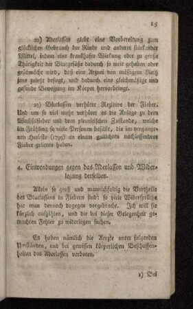 4. Einwendungen gegen das Aderlassen und Widerlegung derselben.