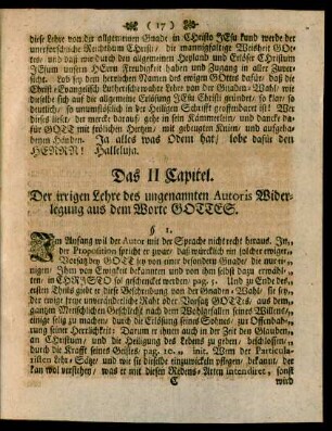 Das II Capitel. Der irrigen Lehre des ungenannten Autoris Widerlegung aus dem Worte Gottes