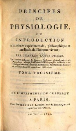 Principes De Physiologie, Ou Introduction à la science expérimentale, philosophique et médicale de l'homme vivant, 3