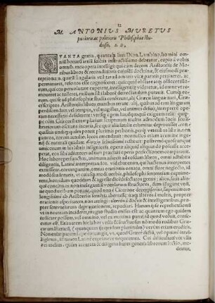 M. Antonius Muretus purioris ac politioris Philosophiæ studiosis