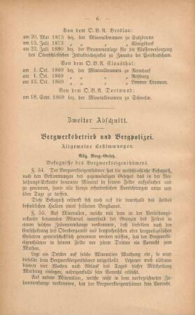 Zweiter Abschnitt. Bergwerksbetrieb und Bergpolizei.