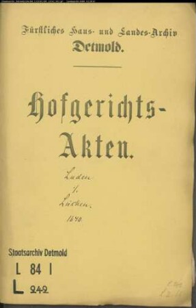 Luden, Albert, Amtschreiber zu Sternberg gegen Hermann Lücke - Liquidation