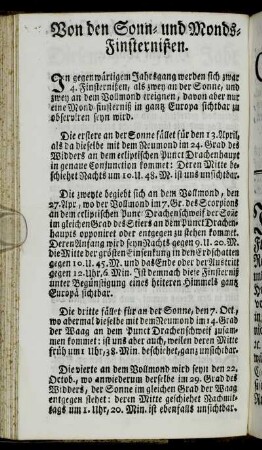 Von den Sonn- und Monds-Finsternißen.