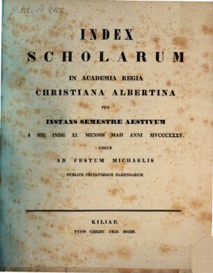 Index scholarum in Academia Regia Christiana Albertina, SS 1835