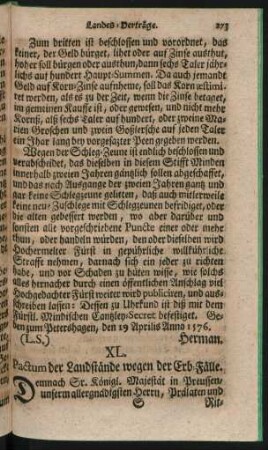 XL. Pactum der Landstände wegen der Erb-Fälle.