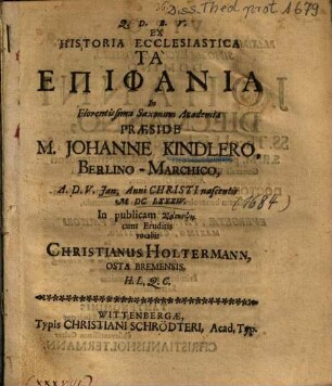 Ex Historia Ecclesiastica Ta Epiphania ...
