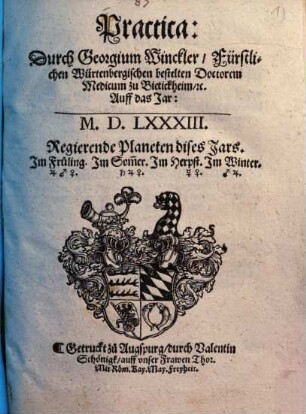 Practica ... auff das Jar 1583