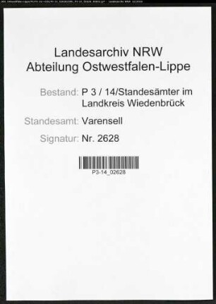 Sterberegister Standesamt Varensell