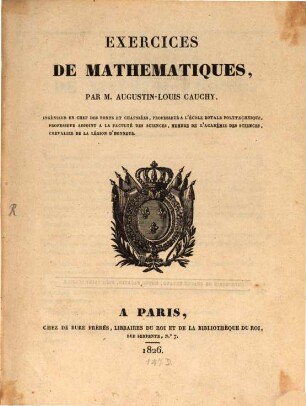 Exercices de mathématiques. 1. 1826