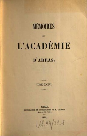 Mémoires de l'Académie d'Arras. 36. 1864