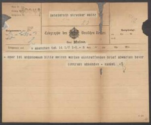 Brief an Ludwig Strecker  und B. Schott's Söhne : 01.07.1902
