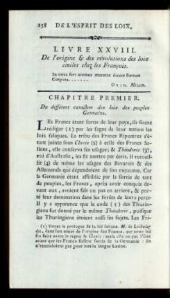 Livre XXVIII. De l' origine et des révolutions des loix civiles chez les François.