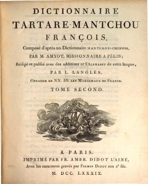 Dictionnaire Tartare-Mantchou François : Composé d'après un Dictionnaire Mantchou-Chinois, 2