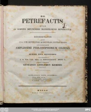 De Petrefactis Quae In Schisto Bituminoso Mansfeldensi Reperiuntur : Dissertatio