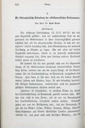 520-547 Die litterarkritische Bedeutung der alttestamentlichen Gottesnamen