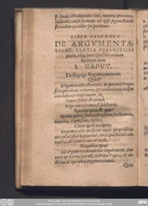 Liber Secundus De Argumentatione, Tertia Dialectices parte, idq[ue] praecipuè secundum formam eius.