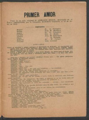 Primer Amor : pieza en un acto, original