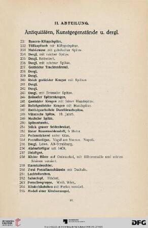 II. Abteilung. Antiquitäten, Kunstgegenstände u. dergl. (Nr. 231-690)