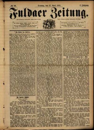 Erste Ausgabe vom Sonntag, den 27. April 1890.