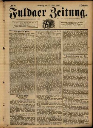 Erste Ausgabe vom Sonntag, den 27. April 1890.