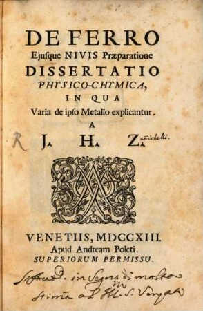 De Ferro eiusq. Nivis praeparatione Dissertatione phys. chymica