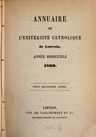 Annuaire de l'UCL : = Jaarboek / Katholieke Universiteit te Leuven. 1860 = A. 24