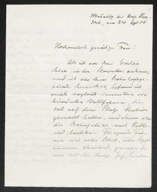 Brief von Hannes M. Avenarius an Margarete Hauptmann