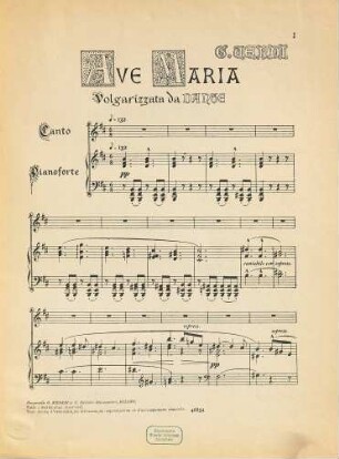 Ave Maria : musicata per una voce (soprano) con accompagnamento di istromenti d'archi