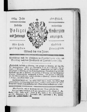 1784: Fuldaische wöchentliche Policey-Commercien und Zeitungsanzeigen : mit hochfürstlich gnädigsten Privilegio