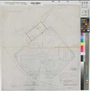 Münster (Münster) Strafanstalt Werkstättengebäude und Fernheizwerk Vorentwurf Lageplan 1957 1 : 500 60 x 56 Pause Staatshochbauamt Münster Regierung Münster Nr. 34029