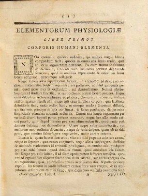 Elementa Physiologiæ Corporis Humani, Tomus Primus. Fibra. Vasa. Circuitus Sanguinis. Cor