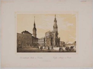 Die Katholische Hofkirche in Dresden, Blick nach Südwesten, mit dem Residenzschloss und dem Georgenbau