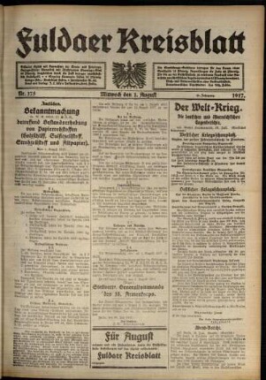 Ausgabe vom Mittwoch, den 01. August 1917.