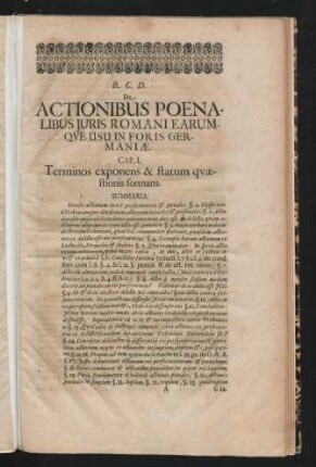 De Actionibus Poenalibus Iuris Romani Earumque Usu In Foris Germaniae. Cap. I. Terminos exponens & statum quaestionis formans.