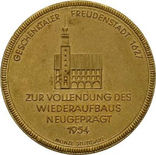 Medaille auf die Vollendung des Wiederaufbaus von Freudenstadt 1954