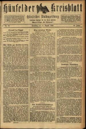 Ausgabe vom Samstag, den 18. August 1923.