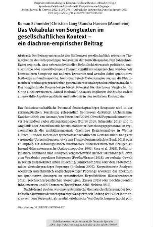 Das Vokabular von Songtexten im gesellschaftlichen Kontext – ein diachron-empirischer Beitrag