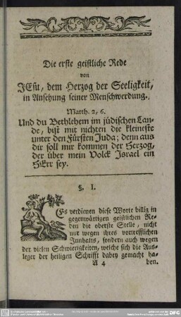 Die erste geistliche Rede von Jesu, dem Herzog der Seeligkeit, in Ansehung seiner Menschwerdung