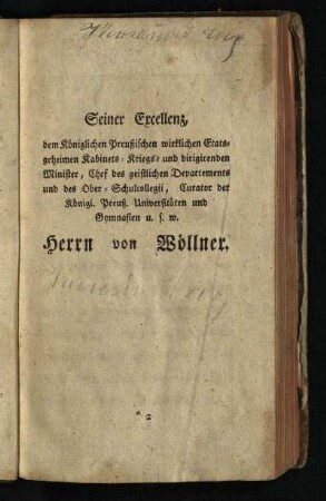 Seiner Excellenz, dem ...