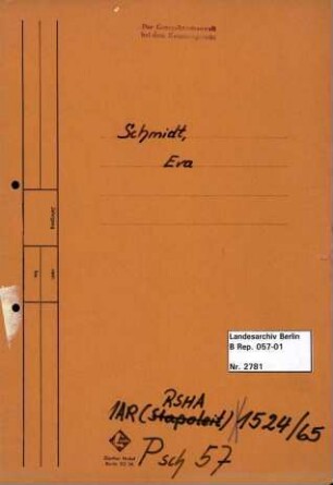 Personenheft Eva Schmidt (*18.02.1905), Sekretärin
