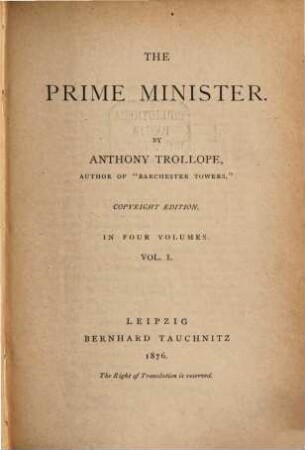 The Prime Minister : in 4 vol.. 1