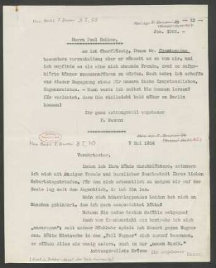 Briefabschrift an Paul Bekker : Januar 1922